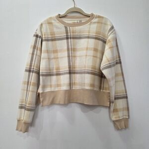 Plaid Beige and Cream Women's Crop Sweater